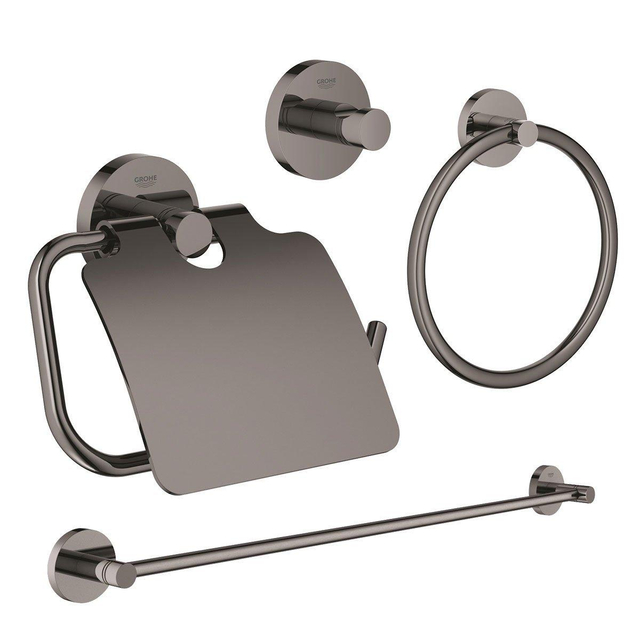GROHE Essentials accessoireset 4-delig met handdoekring, handdoekhouder, handdoekhaak en toiletrolhouder met klep hard graphite sw98944/sw98976/sw99000/sw99017/