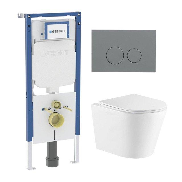 Geberit QeramiQ Dely Toiletset - 36.3x51.7cm - diepspoel - rimless -  UP720 inbouwreservoir - softclose toiletzitting - bedieningsplaat licht grijs - ronde knoppen - wit mat SW1026254/SW1237202/SW11023
