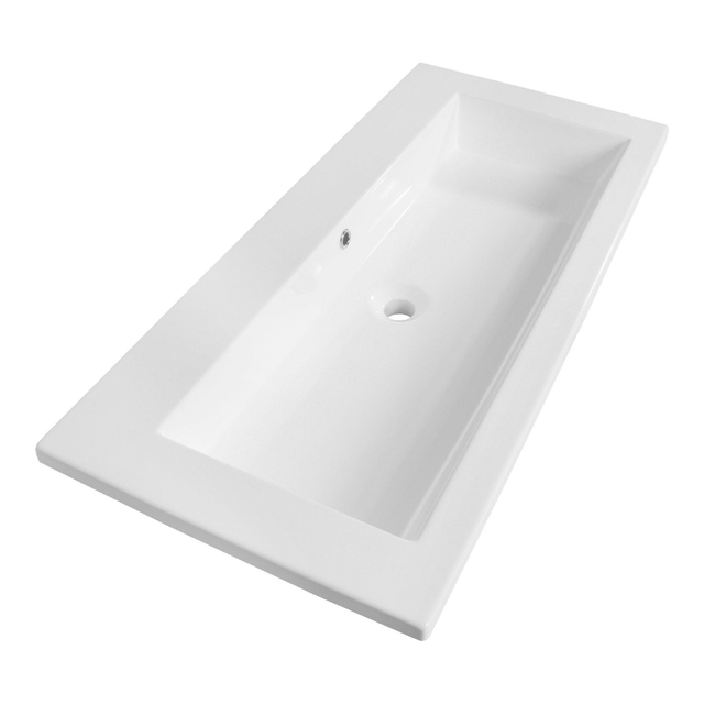 Saniclass Bologna Meubelwastafel - 100x46x2.5cm - overloop - 1 wasbak - zonder kraangat - mineraalmarmer - glanzend wit 2570