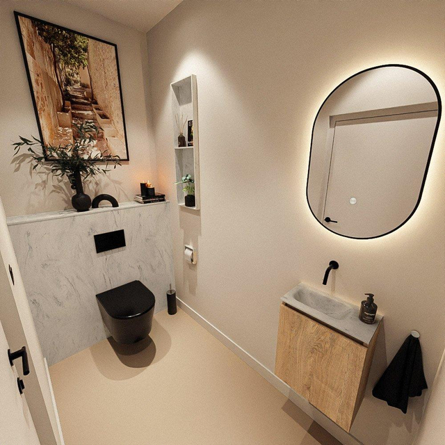 MONDIAZ TURE-DLUX 40cm toiletmeubel Washed Oak. EDEN wastafel Opalo positie links. Zonder kraangat. TUREDX40WASL0OPA