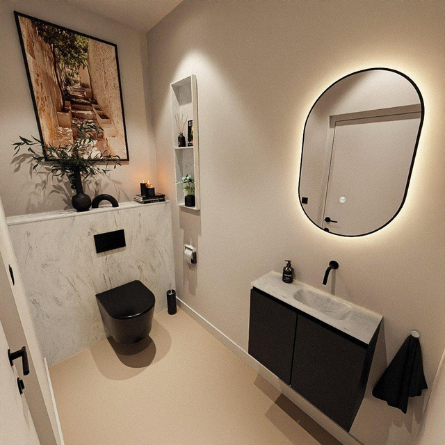 MONDIAZ TURE-DLUX 60cm toiletmeubel Urban. EDEN wastafel Opalo positie rechts. Zonder kraangat. TUREDX60URBR0OPA