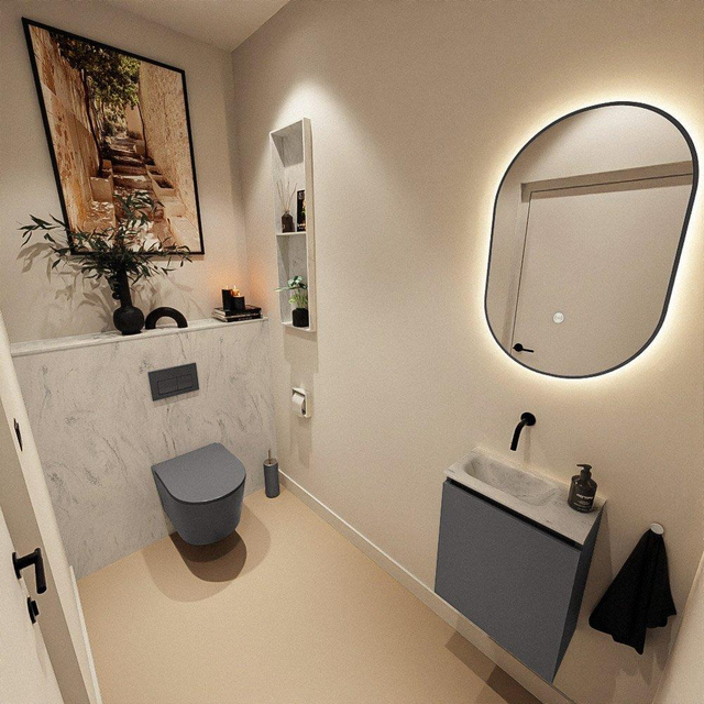 MONDIAZ TURE-DLUX 40cm toiletmeubel Dark Grey. EDEN wastafel Opalo positie links. Zonder kraangat. TUREDX40DGRL0OPA