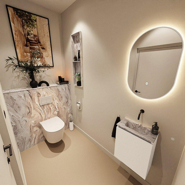 MONDIAZ TURE-DLUX 40cm toiletmeubel Talc. EDEN wastafel Glace positie midden. Zonder kraangat. TUREDX40TALM0GLA