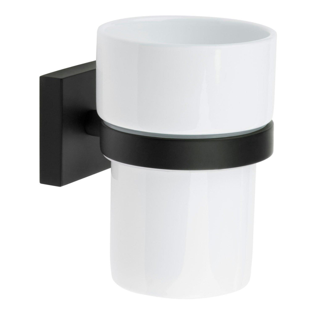Smedbo House Bekerhouder - met glas - vierkant - mat zwart/porselein RB343P