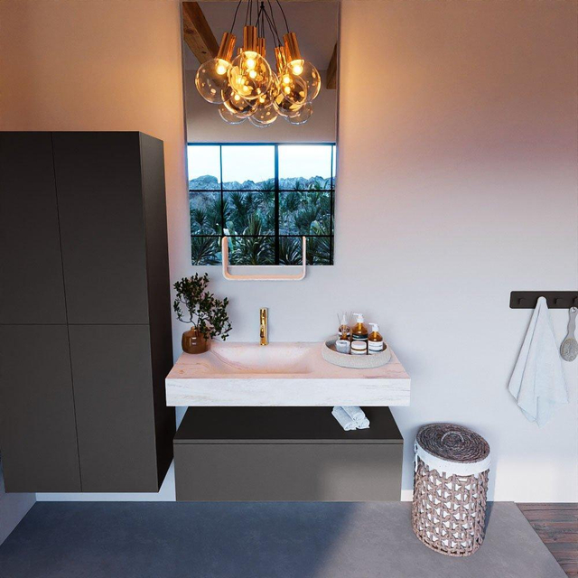 MONDIAZ ALAN - DLUX Badkamermeubelset - 100cm - onderkast - Dark grey - 1 lade - vrijhangende wastafel - wasbak links - 1 kraangat - Ostra ADX100Dar1LL1Ost