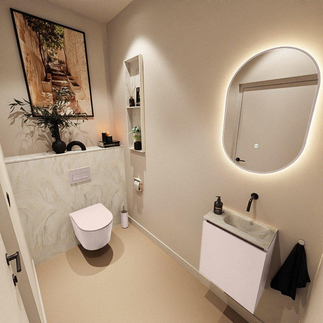 MONDIAZ TURE-DLUX 40cm toiletmeubel Rosee. EDEN wastafel Ostra positie rechts. Zonder kraangat. TUREDX40ROSR0OST