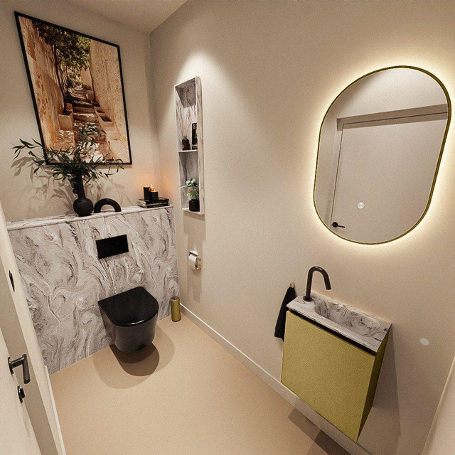 MONDIAZ TURE-DLUX 40cm toiletmeubel Oro. EDEN wastafel Glace positie rechts. Met 1 kraangat. TUREDX40OROR1GLA