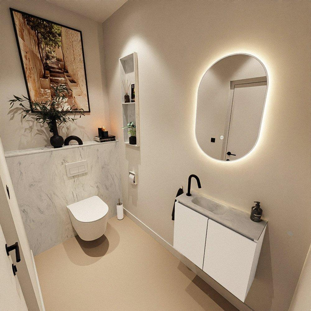 MONDIAZ TURE-DLUX 60cm toiletmeubel Talc. EDEN wastafel Opalo positie links. Met 1 kraangat. TUREDX60TALL1OPA