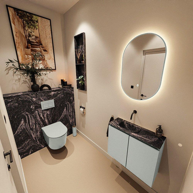 MONDIAZ TURE-DLUX 60cm toiletmeubel Greey. EDEN wastafel Lava positie links. Zonder kraangat. TUREDX60GREL0LAV