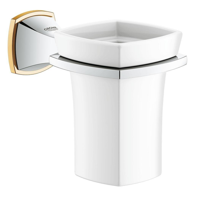 GROHE Grandera Bekerhouder - 10.2x12.7x4.5cm - met glas - chroom/goud 40626IG0