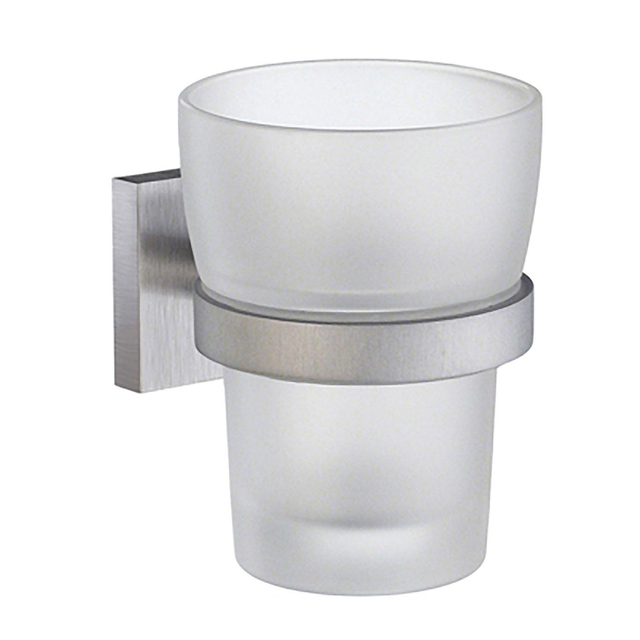 Smedbo House Bekerhouder - met glas - vierkant - geborsteld chroom/mat glas RS343