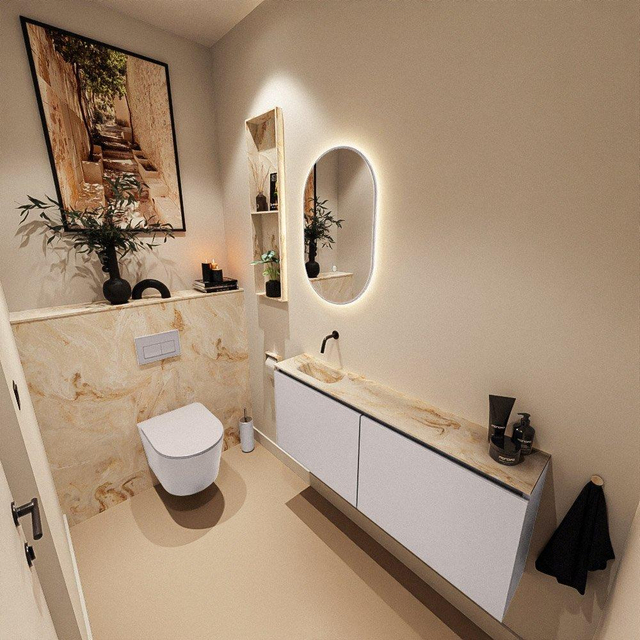 MONDIAZ TURE-DLUX 120cm toiletmeubel Cale. EDEN wastafel Frappe positie links. Zonder kraangat. TUREDX120CALL0FRA