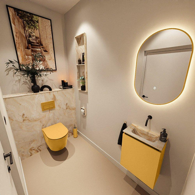 MONDIAZ TURE-DLUX 40cm toiletmeubel Ocher. EDEN wastafel Frappe positie midden. Zonder kraangat. TUREDX40OCHM0FRA