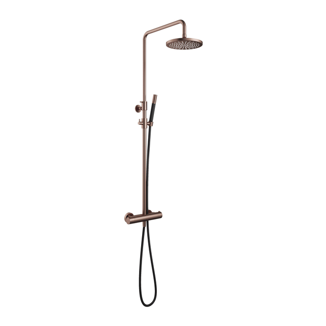 Hotbath Cobber thermostatische regendoucheset met 20cm ronde hoofddouche staafhanddouche koper geborsteld - OUTLET UDEN SDS9BCP