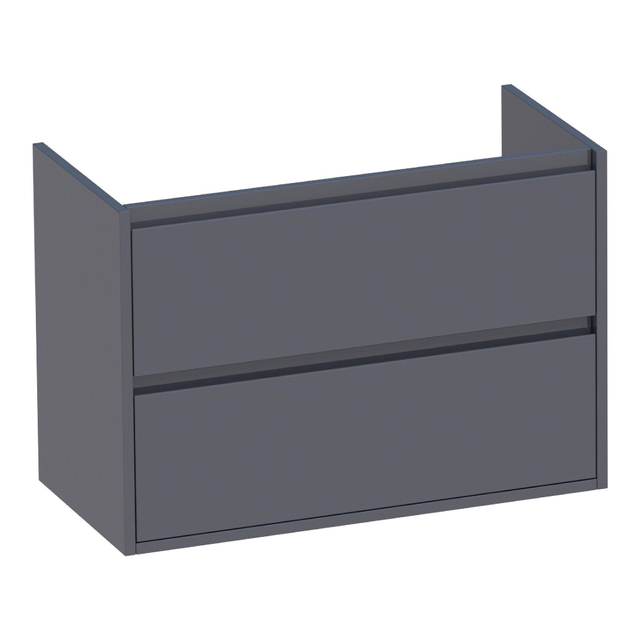 Saniclass New Future Small Wastafelonderkast - 80x39x55cm - 2 greeploze softclose lades - 1 sifonuitsparing - MDF - hoogglans grijs 1196