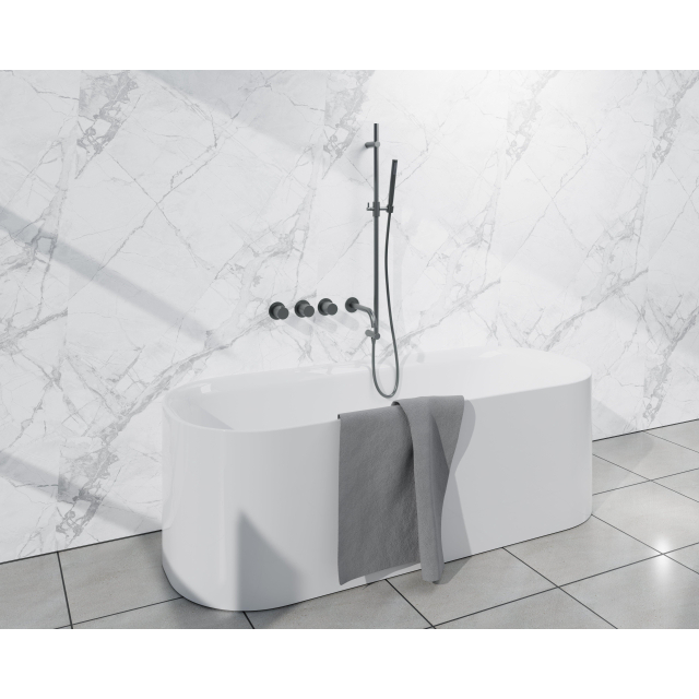 Fortifura Nebbio Badcombinatie-set - thermostaatkraan - inbouwdeel - glijstang - metalen doucheslang - staaf handdouche - uitbreiding inbouwdeel - uitloop - geborsteld gunmetal PVD SW1183068 SW1111532