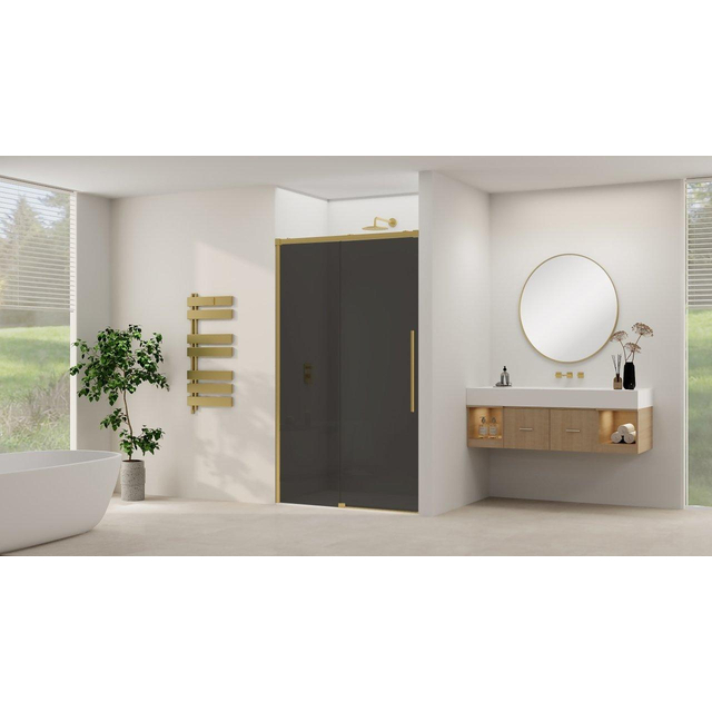 Van Rijn Products ST09 Schuifdeur vast deel - 137.5x200cm - grijs rookglas - soft-close - incl. Messing Geborsteld ST09300140GRSB