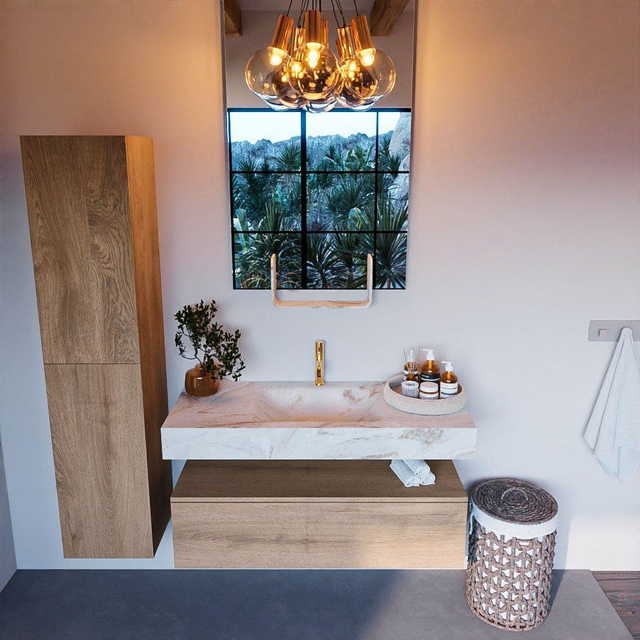 MONDIAZ ALAN - DLUX Badkamermeubelset - 110cm - onderkast - Washed Oak - 1 lade - vrijhangende wastafel - wasbak midden - 1 kraangat - Frappe ADX110Was1LM1Fra