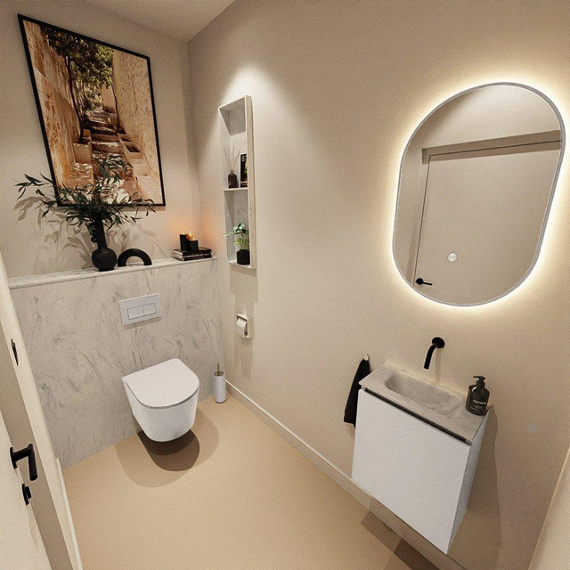 MONDIAZ TURE-DLUX 40cm toiletmeubel Linen. EDEN wastafel Opalo positie midden. Zonder kraangat. TUREDX40LINM0OPA