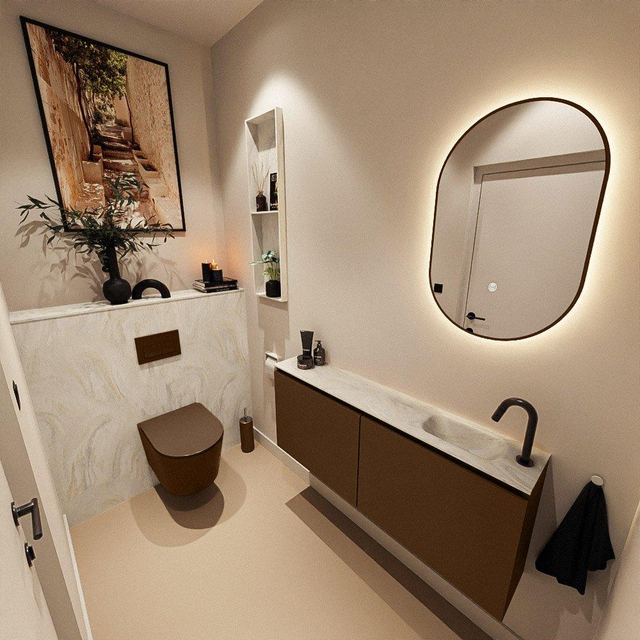 MONDIAZ TURE-DLUX 120cm toiletmeubel Rust. EDEN wastafel Ostra positie rechts. Met 1 kraangat. TUREDX120RUSR1OST