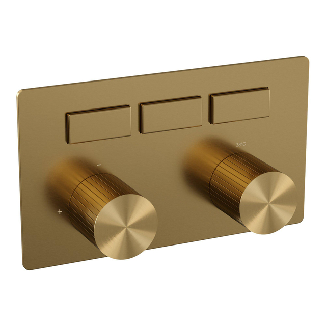Brauer Stripe 3-weg Inbouwthermostaat - drukknoppen - in- en afbouwdelen - goud geborsteld PVD 5-GG-356