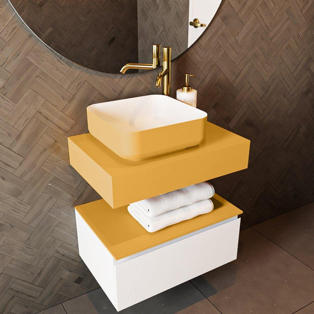 Mondiaz TOP 41 Topblad - 40x41x12cm - geschikt voor afdekplaat - Solid surface - Ocher TOP41-40X12OCH