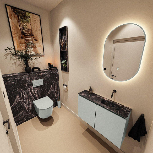 MONDIAZ TURE-DLUX 80cm toiletmeubel Greey. EDEN wastafel Lava positie rechts. Zonder kraangat. TUREDX80GRER0LAV