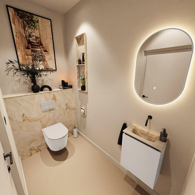 MONDIAZ TURE-DLUX 40cm toiletmeubel Linen. EDEN wastafel Frappe positie midden. Zonder kraangat. TUREDX40LINM0FRA