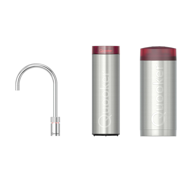 Quooker Nordic Round kokendwaterkraan - draaibare uitloop - Combi+ incl. Cube reservoir - Warm / kokend / bruisend / gefilterd water - Chroom 22+NRCHR-CUBE