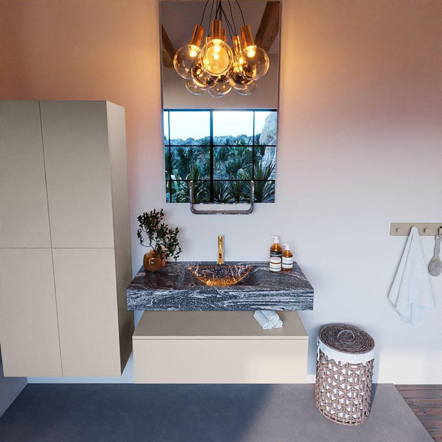 MONDIAZ ALAN - DLUX Badkamermeubelset - 100cm - onderkast - Linen - 1 lade - vrijhangende wastafel - wasbak midden - 1 kraangat - Lava ADX100Lin1LM1Lav