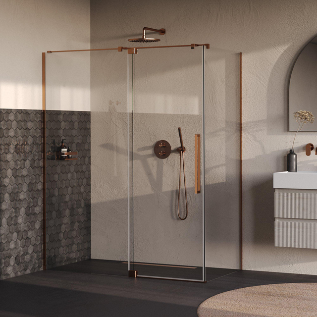 Brauer Stellar Douchecabine - 160x100x200cm - draaideur - glascoating - omkeerbaar - helder glas - geborsteld koper PVD GS-SRC1H160100200GK