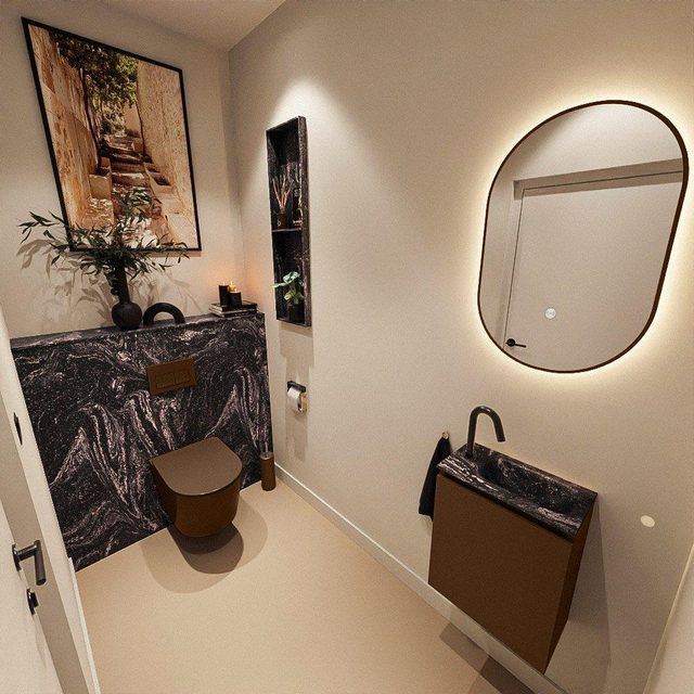 MONDIAZ TURE-DLUX 40cm toiletmeubel Rust. EDEN wastafel Lava positie rechts. Met 1 kraangat. TUREDX40RUSR1LAV