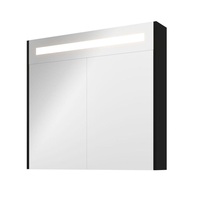 Proline Spiegelkast Premium met geintegreerde LED verlichting, 2 deuren 80x14x74cm Mat zwart 1809406