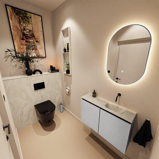 MONDIAZ TURE-DLUX 80cm toiletmeubel Plata. EDEN wastafel Ostra positie rechts. Zonder kraangat. TUREDX80PLAR0OST