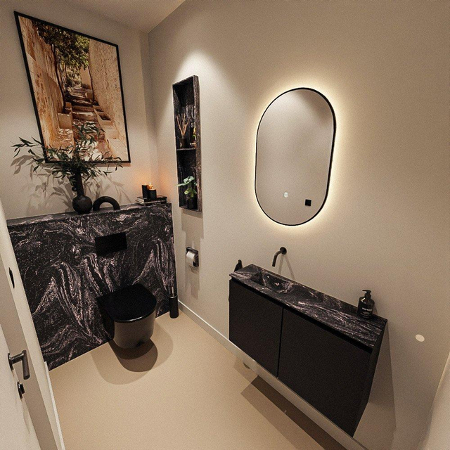 MONDIAZ TURE-DLUX 80cm toiletmeubel Urban. EDEN wastafel Lava positie links. Zonder kraangat. TUREDX80URBL0LAV