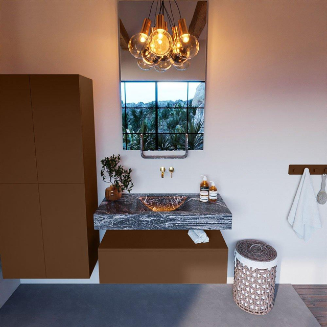 MONDIAZ ALAN - DLUX Badkamermeubelset - 100cm - onderkast - Rust - 1 lade - vrijhangende wastafel - wasbak midden - 0 kraangaten - Lava ADX100Rus1LM0Lav