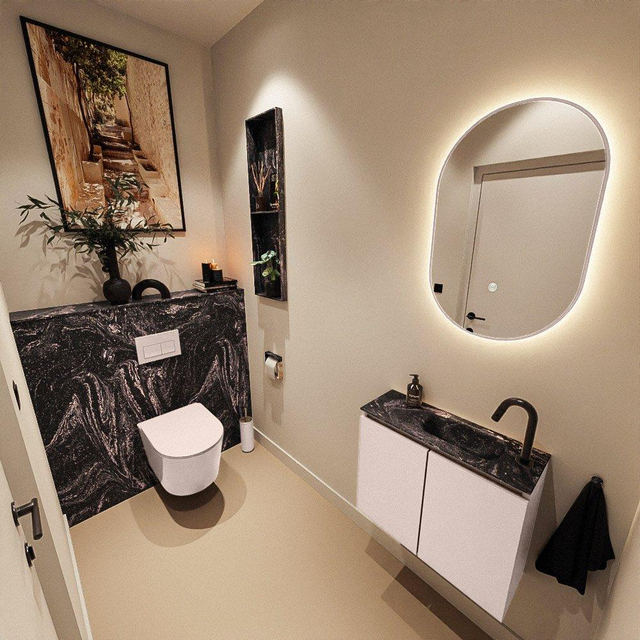 MONDIAZ TURE-DLUX 60cm toiletmeubel Rosee. EDEN wastafel Lava positie rechts. Met 1 kraangat. TUREDX60ROSR1LAV