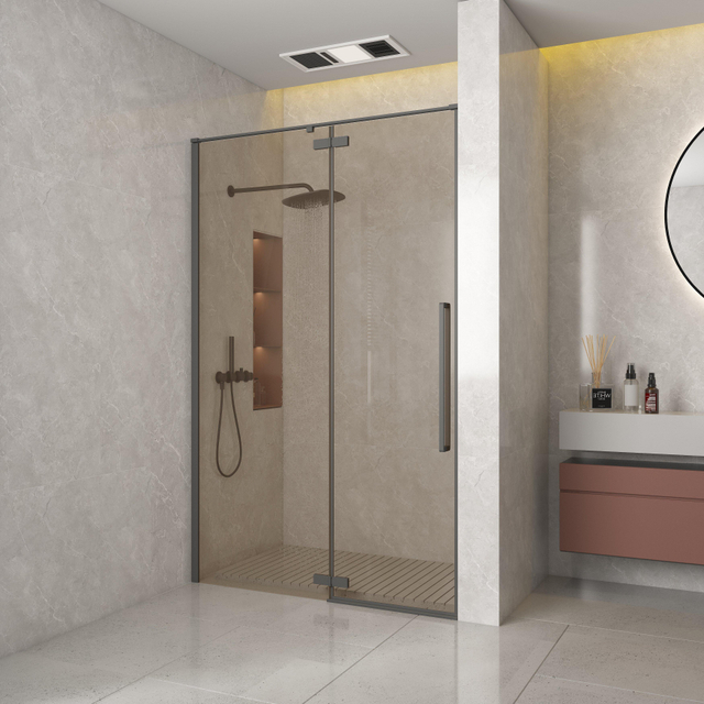 Aqua Vista Oria Linea nisdeur - 100x200cm - incl. montageset - champagne glas - Gunmetal SW1186322/SW1175905