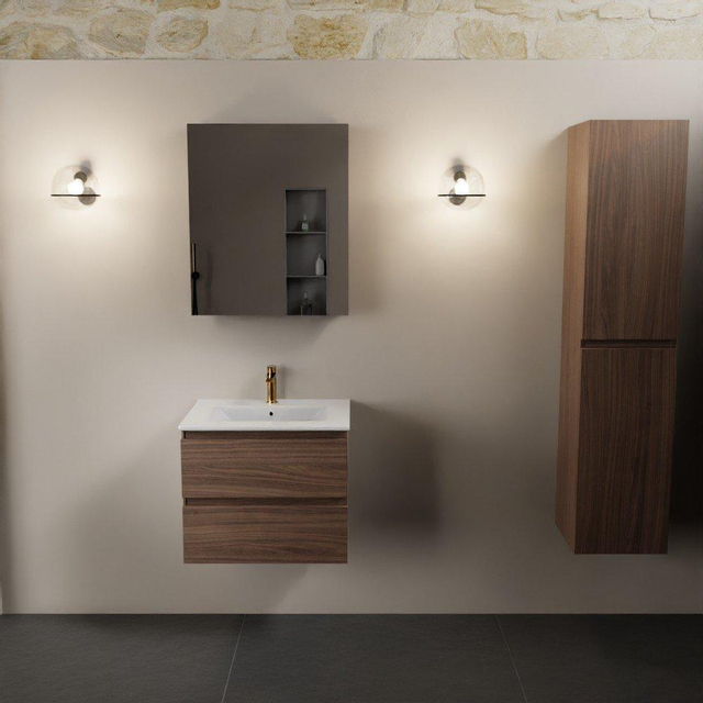 Mondiaz Aivy badmeubelset - 60x45x50cm - 1 kraangat - 1 wasbak talc Keramiek - Midden - 2 lades - Met spiegelkast - Melamine Mocha AIVY80302