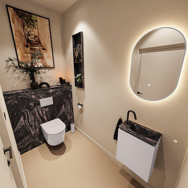 MONDIAZ TURE-DLUX 40cm toiletmeubel Cale. EDEN wastafel Lava positie rechts. Met 1 kraangat. TUREDX40CALR1LAV