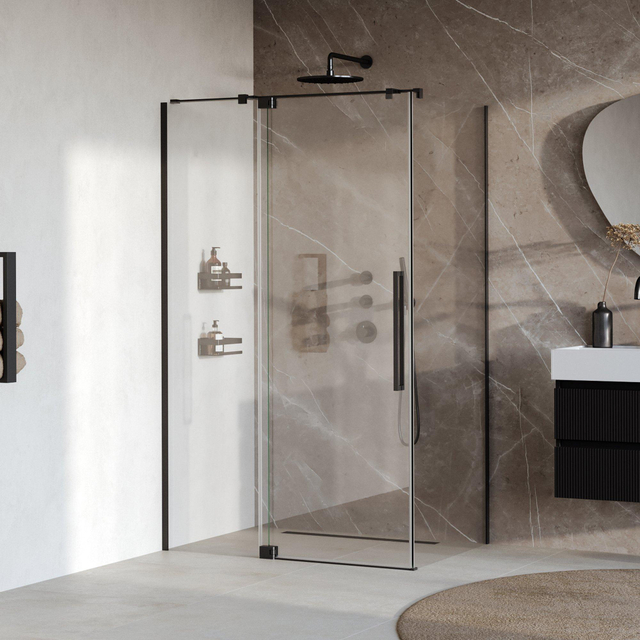 Brauer Stellar Douchecabine - 120x80x200cm - draaideur - glascoating - omkeerbaar - helder glas - mat zwart GS-SRC1H12080200MZ