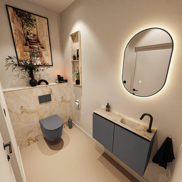 MONDIAZ TURE-DLUX 80cm toiletmeubel Dark Grey. EDEN wastafel Frappe positie rechts. Met 1 kraangat. TUREDX80DGRR1FRA