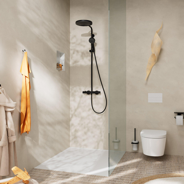 HansgrohePulsify Puro1jet showerpipe ecosmart 260 thermostatisch 3jet handdouche en doucheslang 160cm mat zwart 24237670