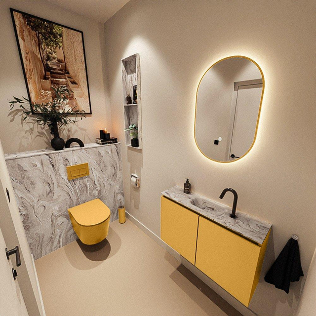 MONDIAZ TURE-DLUX 80cm toiletmeubel Ocher. EDEN wastafel Glace positie midden. Met 1 kraangat. TUREDX80OCHM1GLA