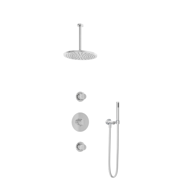 Hotbath Buddy IBS1 Regendoucheset - 2 stopkranen - 30cm plafondarm - 30cm ronde hoofddouche - staafhanddouche - chroom IBS1CR35