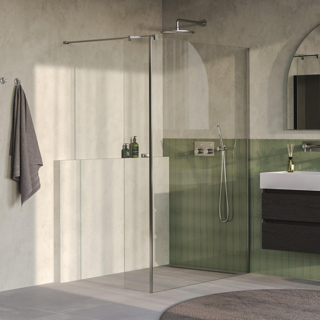 Brauer Oblivion Inloopdouche - 140x200cm - 40cm zijwand - glascoating - helder glas - Geborsteld RVS PVD GS-OBI2H14040200NG