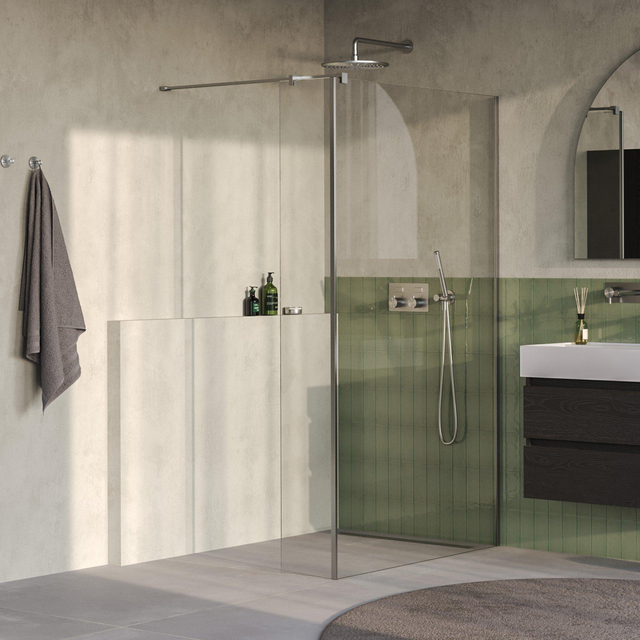 Brauer Oblivion Inloopdouche - 110x200cm - 30cm zijwand - glascoating - helder glas - Geborsteld RVS PVD GS-OBI2H11030200NG