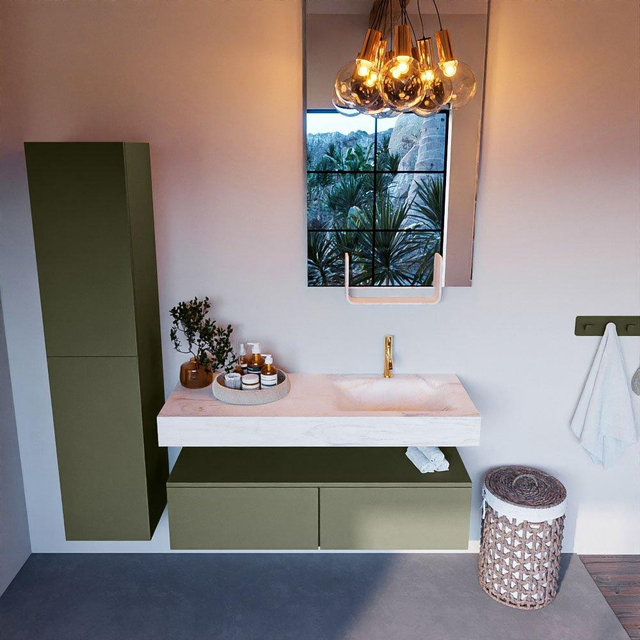 MONDIAZ ALAN - DLUX Badkamermeubelset - 120cm - onderkast - Army - 2 lades - vrijhangende wastafel - wasbak rechts - 1 kraangat - Ostra ADX120Arm2LR1Ost