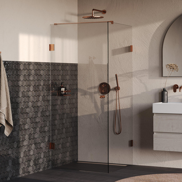 Brauer Void Carving Douchecabine - 80x80x200cm - draaideur - glascoating - omkeerbaar - helder glas - geborsteld koper PVD GS-VOCC1H8080200GK