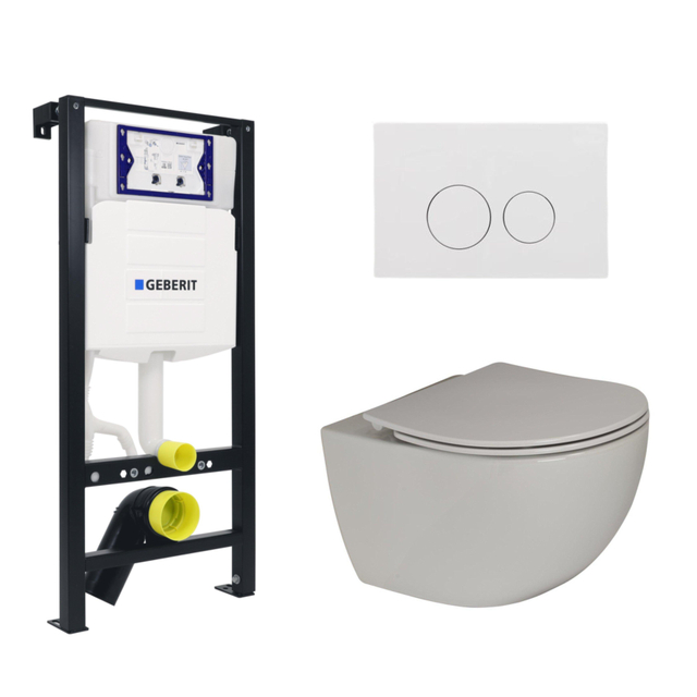 Plieger Zano Toiletset - UP320 inbouwreservoir - wandcloset - randloos - slim zitting - softclose - witte bedieningsplaat - rond - wit SW1381697/SW398361/SW706186